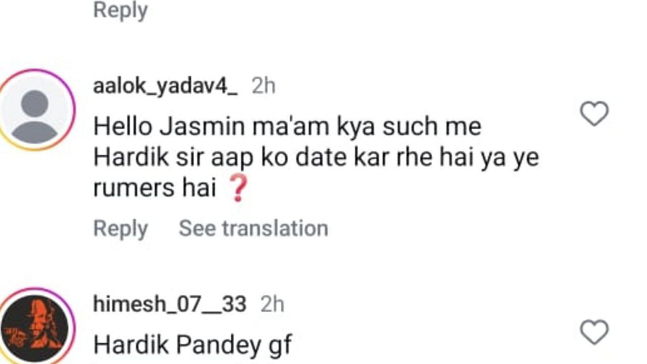 फैन कमेंट (photo credit: instagram/jasminwalia)